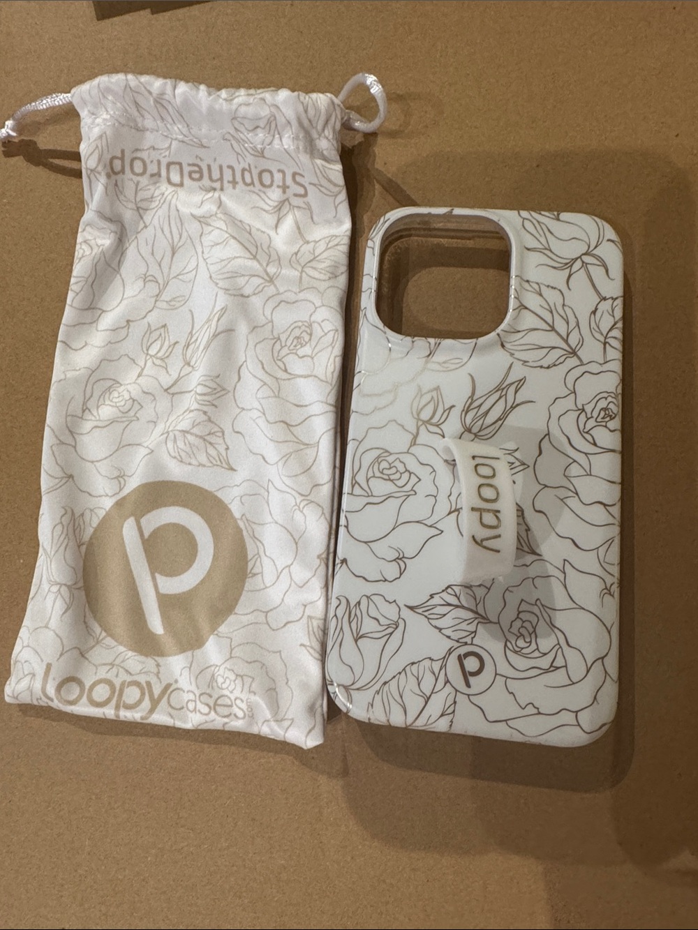 Loopy Case White iPhone 13 Pro  Case with Beige Floral Line Art
